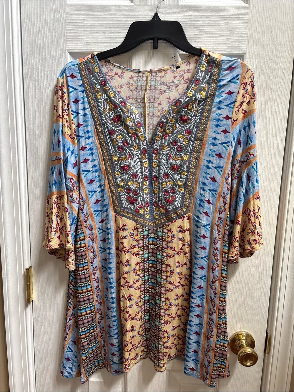 Soft Surroundings Embroidered Tunic Top Bell Sleeve Bohemian Blouse Size Mp, EUC - Picture 3 of 7